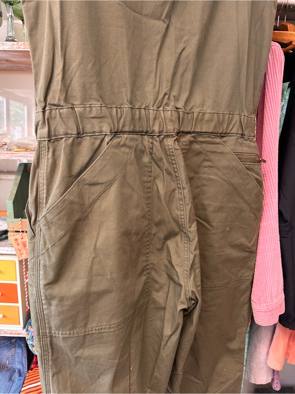 Duluth new w/o tags Olive Green Utility Sleeveless Jumpsuit - Picture 5 of 14